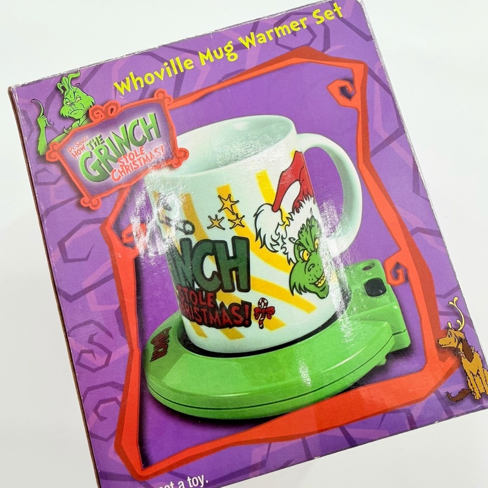 Vintage Grinch Y2K Christmas Grinchmas Dr. Suess Mug Warmer Set Novelty Gift New